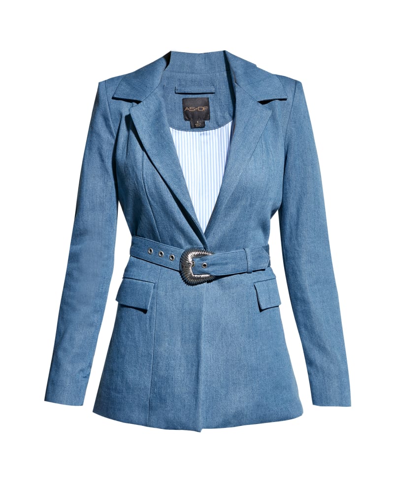 Front of a size XL Dominga Denim Blazer in Denim by AS by DF. | dia_product_style_image_id:341635